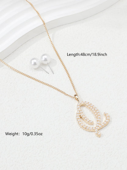 Simple Style Letter Heart Shape Snowflake Copper Plating Inlay Artificial Pearls Gold Plated Jewelry Set