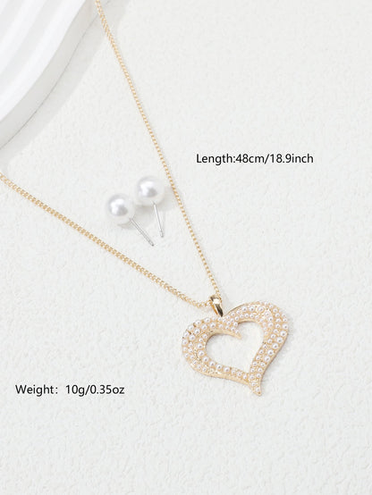 Simple Style Letter Heart Shape Snowflake Copper Plating Inlay Artificial Pearls Gold Plated Jewelry Set