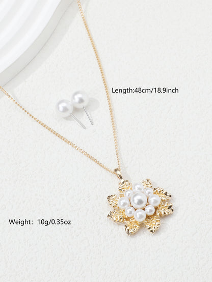 Simple Style Letter Heart Shape Snowflake Copper Plating Inlay Artificial Pearls Gold Plated Jewelry Set