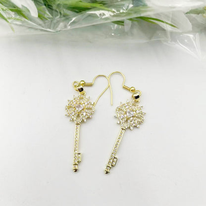 1 Pair Casual Elegant Key Stainless Steel Rhinestones Drop Earrings