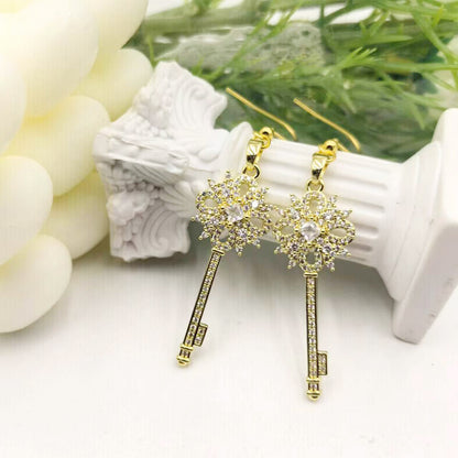 1 Pair Casual Elegant Key Stainless Steel Rhinestones Drop Earrings