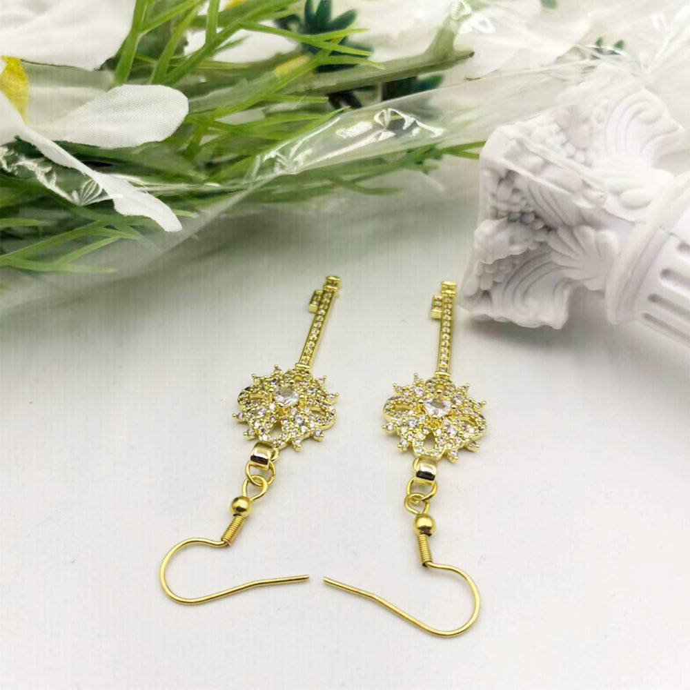 1 Pair Casual Elegant Key Stainless Steel Rhinestones Drop Earrings