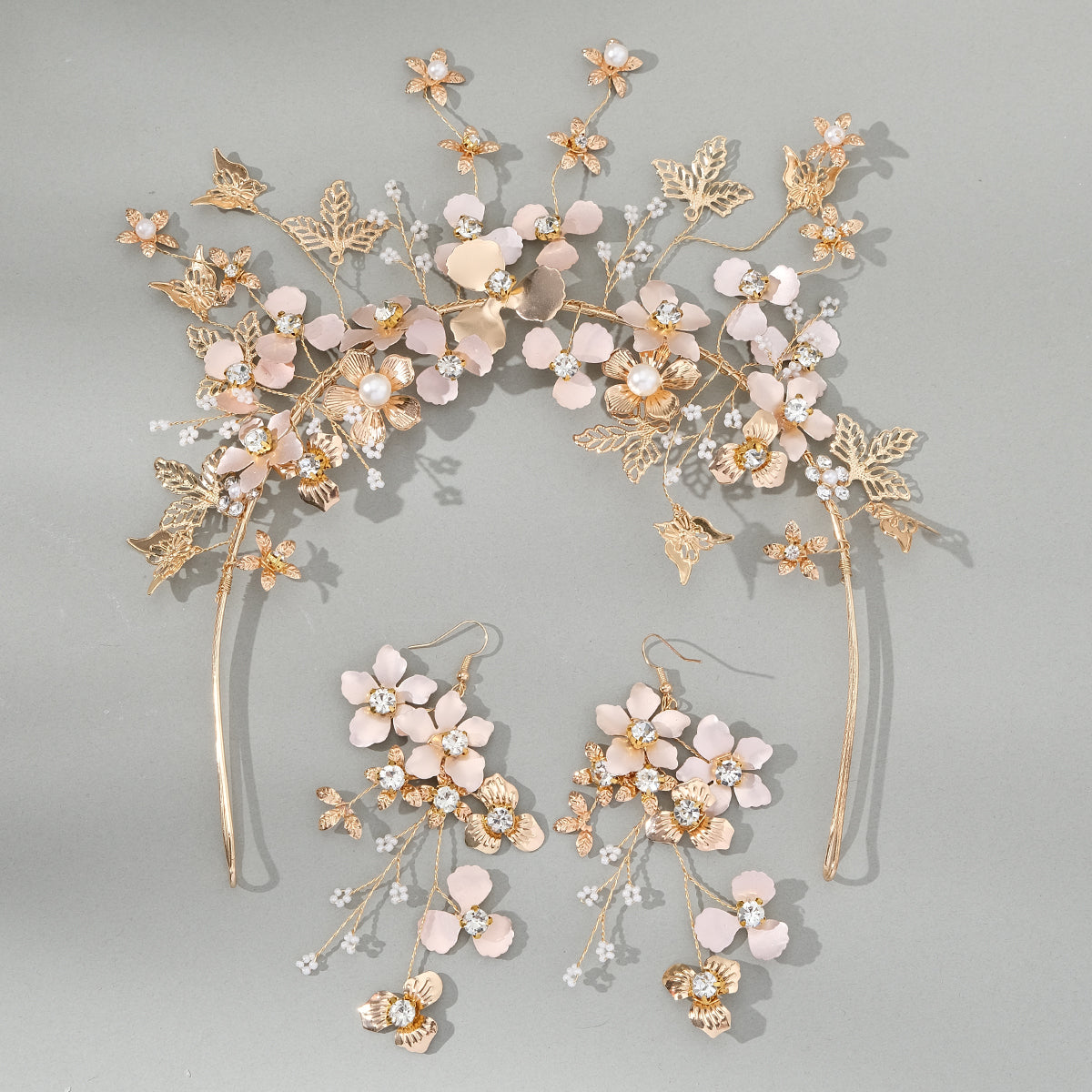 Elegant Flower Alloy Rhinestone Women's Jewelry Set