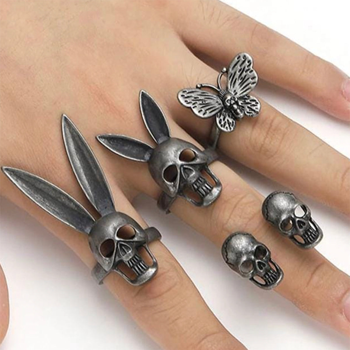 Classic Style Bunny Ears Geometric Skull Mixed Materials Stoving Varnish Plating Gold Plated Silver Plated Women's Open Rings