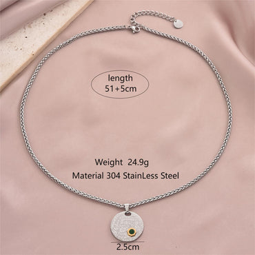 Casual Round Stainless Steel Zircon Pendant Necklace