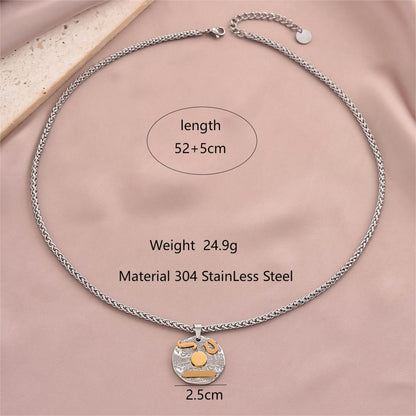 Casual Round Stainless Steel Zircon Pendant Necklace