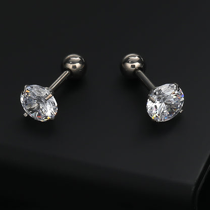 1 Pair Classic Style Solid Color Polishing Inlay Pure Titanium Zircon Ear Studs