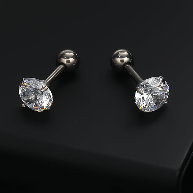 1 Pair Classic Style Solid Color Polishing Inlay Pure Titanium Zircon Ear Studs