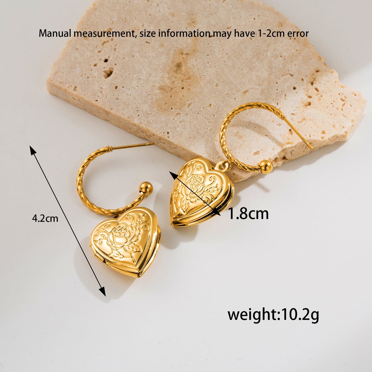 1 Pair Ig Style Retro Heart Shape Plating Inlay Stainless Steel Zircon 18k Gold Plated Drop Earrings