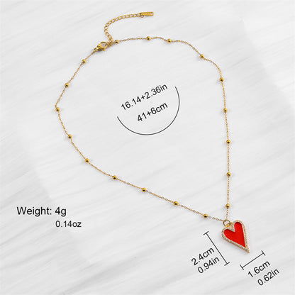 Elegant Sweet Heart Shape Copper Enamel Inlay Zircon 18k Gold Plated Pendant Necklace