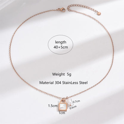 Ig Style Simple Style Lock Stainless Steel Plating Inlay Artificial Pearls Shell 14k Gold Plated Rose Gold Plated Pendant Necklace