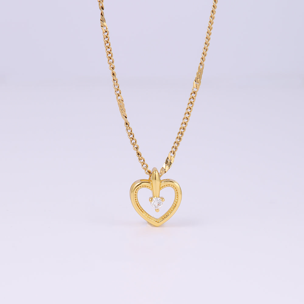 Elegant Sweet Heart Shape Stainless Steel Copper Plating Inlay Zircon 18k Gold Plated Pendant Necklace