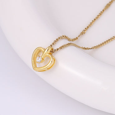 Elegant Sweet Heart Shape Stainless Steel Copper Plating Inlay Zircon 18k Gold Plated Pendant Necklace