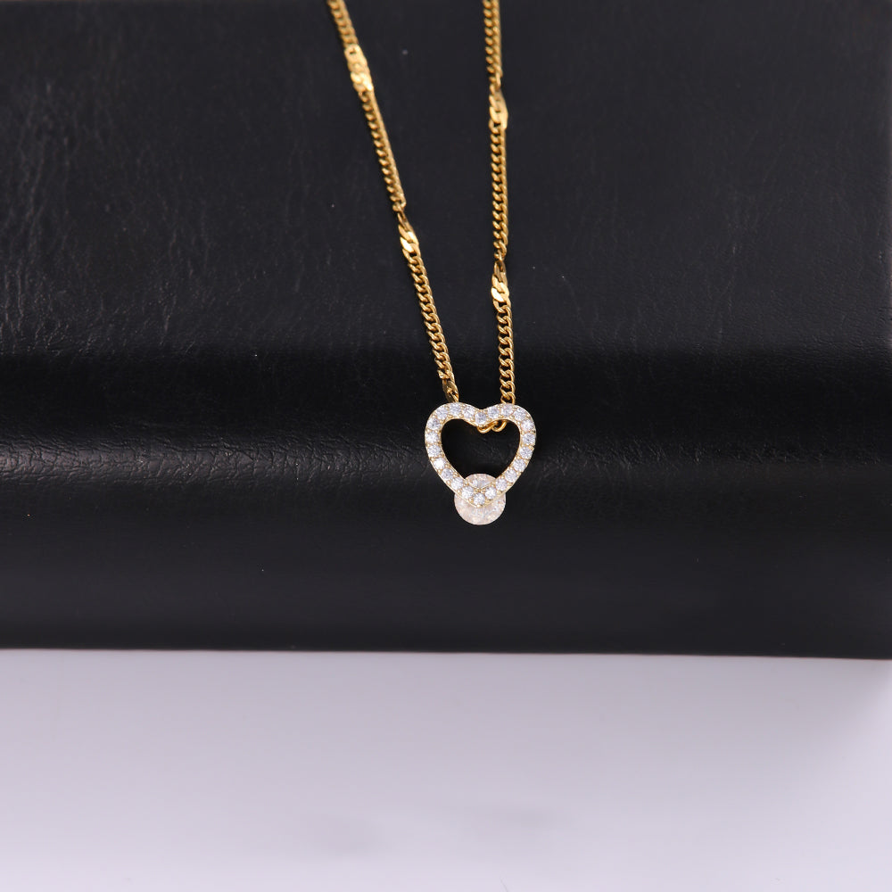 Elegant Sweet Heart Shape Stainless Steel Copper Plating Inlay Zircon 18k Gold Plated Pendant Necklace