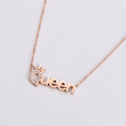 Wedding Shiny Letter Stainless Steel Inlay Artificial Diamond Pendant Necklace