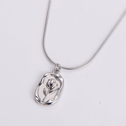 Elegant Luxurious Pastoral Tulip Stainless Steel Plating 18k Gold Plated Pendant Necklace