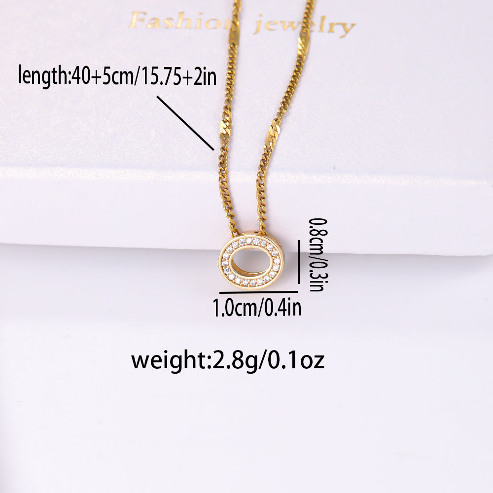 Elegant Shiny C Shape Triangle Oval Stainless Steel Copper Plating Inlay Zircon 18k Gold Plated Pendant Necklace