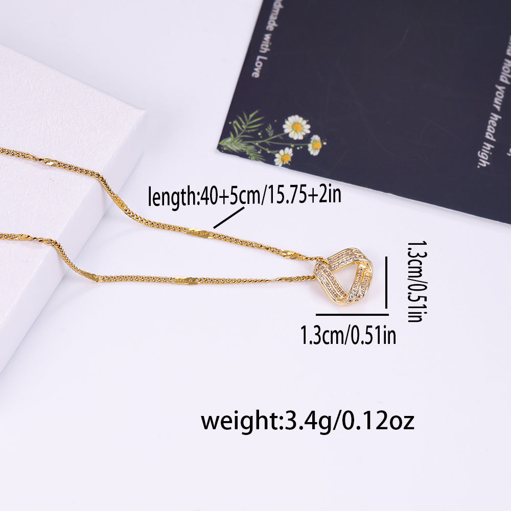 Elegant Shiny C Shape Triangle Oval Stainless Steel Copper Plating Inlay Zircon 18k Gold Plated Pendant Necklace