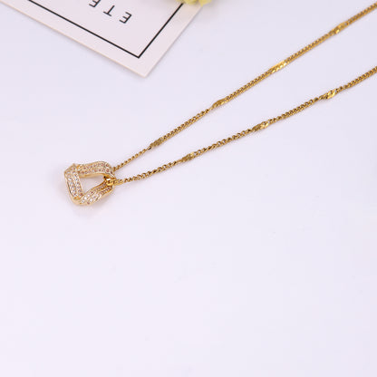 Elegant Shiny C Shape Triangle Oval Stainless Steel Copper Plating Inlay Zircon 18k Gold Plated Pendant Necklace