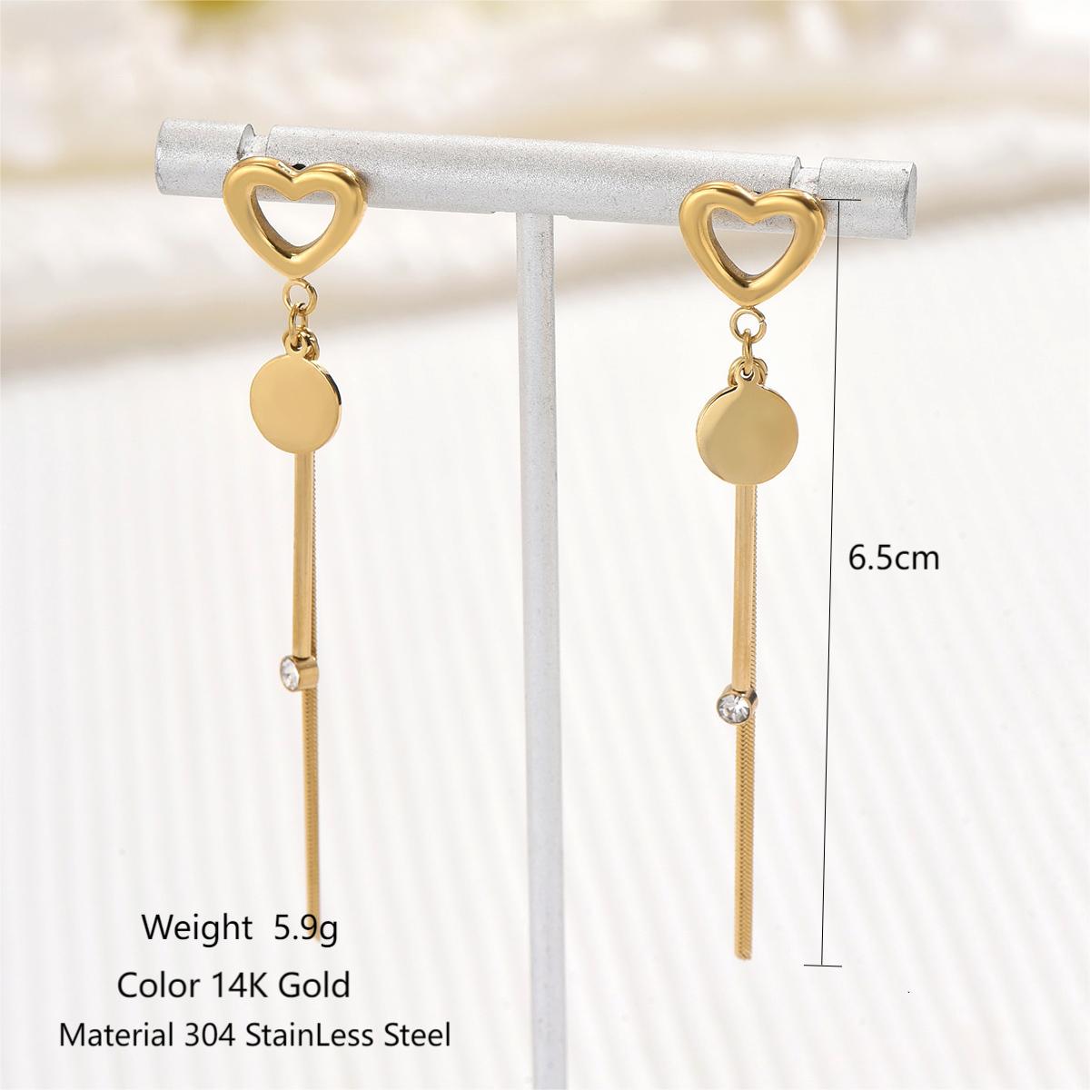 1 Pair Simple Style Classic Style Commute Heart Shape Plating Inlay Stainless Steel Zircon 14k Gold Plated Drop Earrings