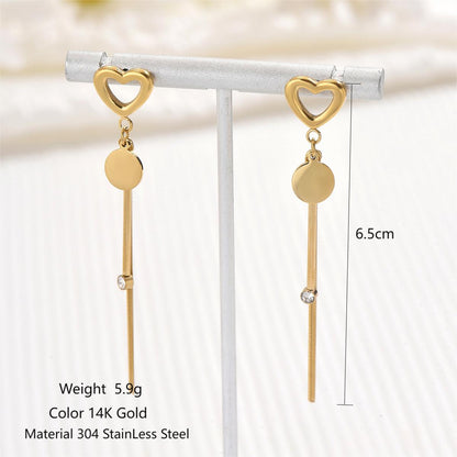 1 Pair Simple Style Classic Style Commute Heart Shape Plating Inlay Stainless Steel Zircon 14k Gold Plated Drop Earrings