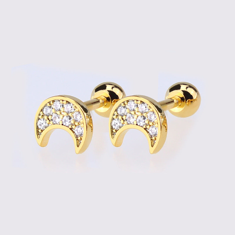 1 Piece Simple Style Star Moon Plating Copper Ear Studs