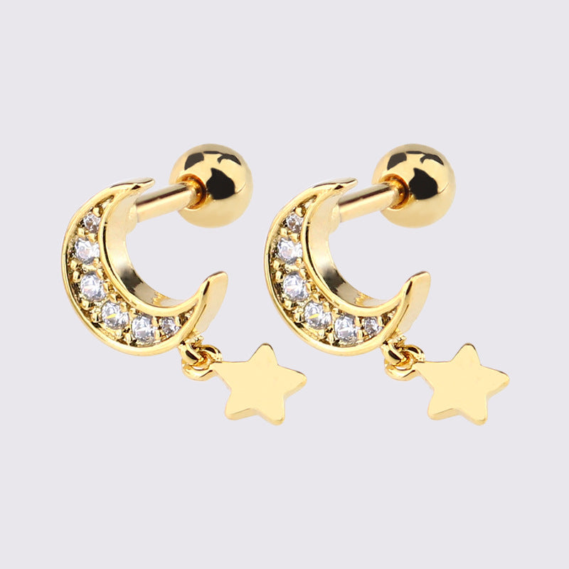 1 Piece Simple Style Star Moon Plating Copper Ear Studs