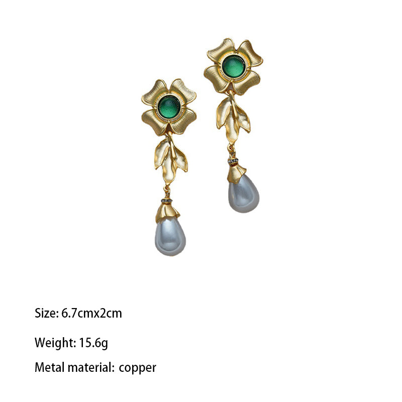 1 Pair Elegant Retro Flower Plating Inlay Copper Artificial Gemstones 18k Gold Plated Drop Earrings