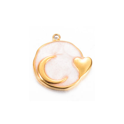 5 Pcs/Package Simple Style Moon Heart Shape Stainless Steel Enamel Pendant Jewelry Accessories