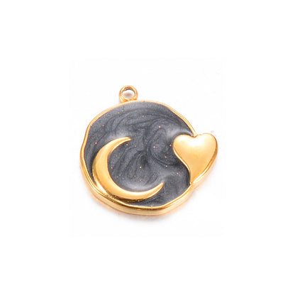 5 Pcs/Package Simple Style Moon Heart Shape Stainless Steel Enamel Pendant Jewelry Accessories