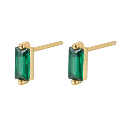 1 Pair Elegant Simple Style Commute Rectangle Plating Inlay Sterling Silver Turquoise Zircon 18k Gold Plated White Gold Plated Ear Studs