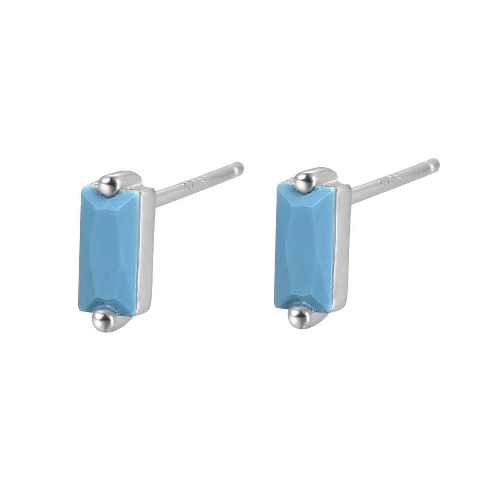 1 Pair Elegant Simple Style Commute Rectangle Plating Inlay Sterling Silver Turquoise Zircon 18k Gold Plated White Gold Plated Ear Studs