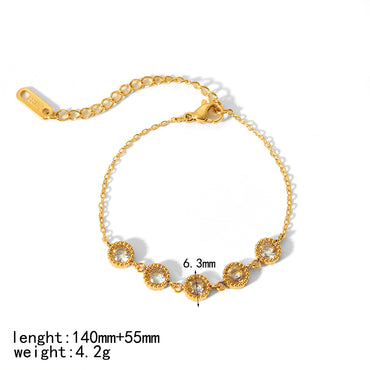 Ig Style Simple Style Quadrilateral Round Heart Shape Stainless Steel Polishing Plating Inlay Zircon 18k Gold Plated Bracelets