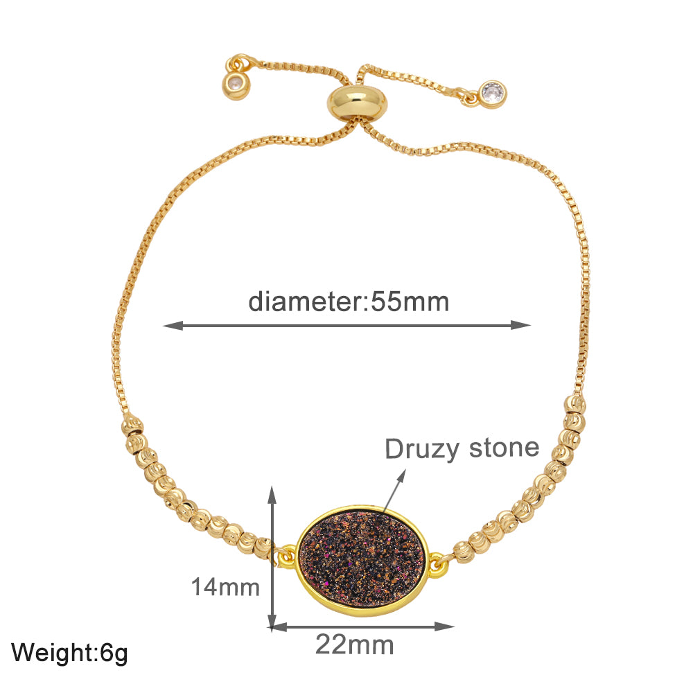 Modern Style Simple Style Oval Copper Plating Inlay Artificial Gemstones 18k Gold Plated Bracelets