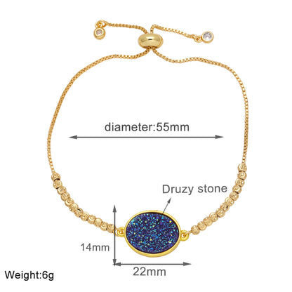 Modern Style Simple Style Oval Copper Plating Inlay Artificial Gemstones 18k Gold Plated Bracelets