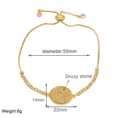 Modern Style Simple Style Oval Copper Plating Inlay Artificial Gemstones 18k Gold Plated Bracelets