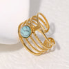 Roman Style Geometric Stainless Steel Plating Inlay Turquoise Open Rings