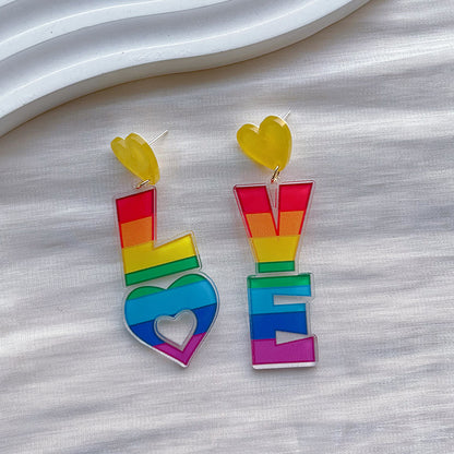 1 Pair Sweet Letter Rainbow Arylic Drop Earrings