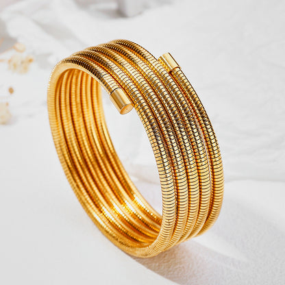 304 Stainless Steel 18K Gold Plated Vintage Style Plating Solid Color Bangle