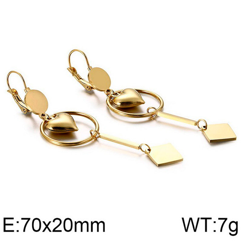 1 Pair Simple Style Heart Shape Titanium Steel 18k Gold Plated Drop Earrings