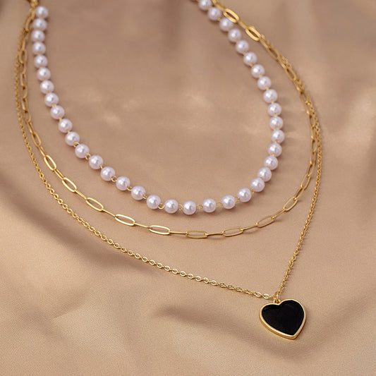 Simple Style Heart Shape Plastic Zinc Alloy Women's Three Layer Necklace