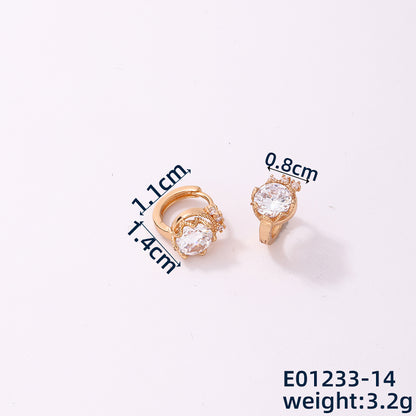 1 Piece Simple Style Flower Copper Pearl Zircon Hoop Earrings