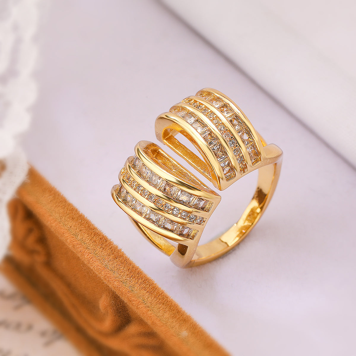 Simple Style Geometric Copper Plating Inlay Zircon 18k Gold Plated Open Rings