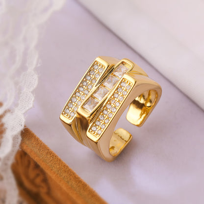 Simple Style Geometric Copper Plating Inlay Zircon 18k Gold Plated Open Rings