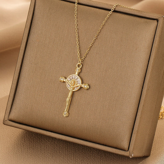 Simple Style Cross Copper Zircon Pendant Necklace