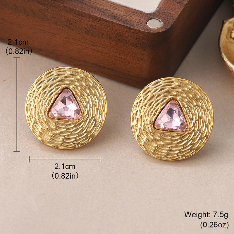 1 Pair Vintage Style French Style Triangle Round Plating Inlay Copper Glass 18k Gold Plated Ear Studs