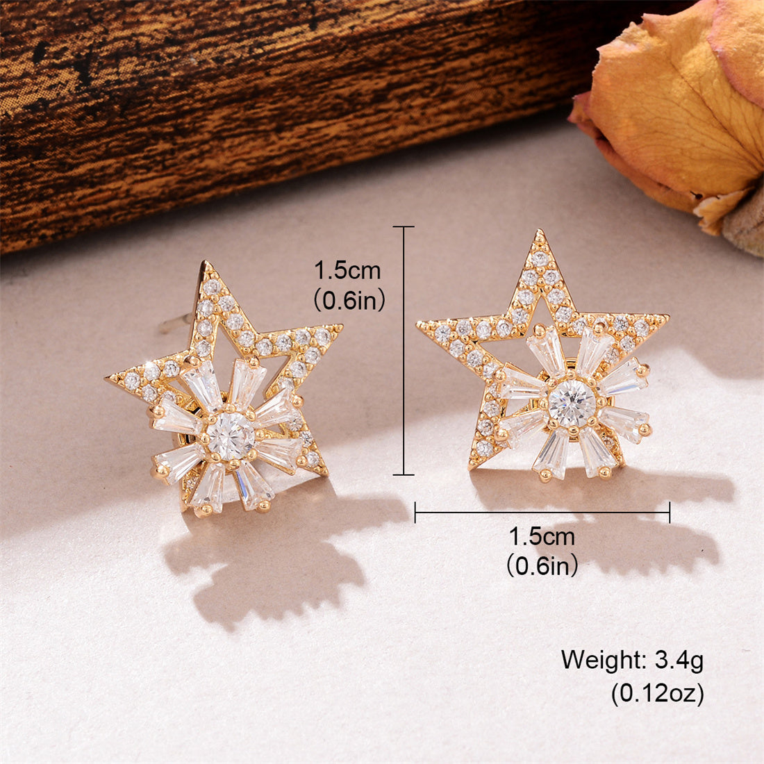 1 Pair Elegant Star Flower Plating Inlay Copper Zircon Gold Plated Ear Studs