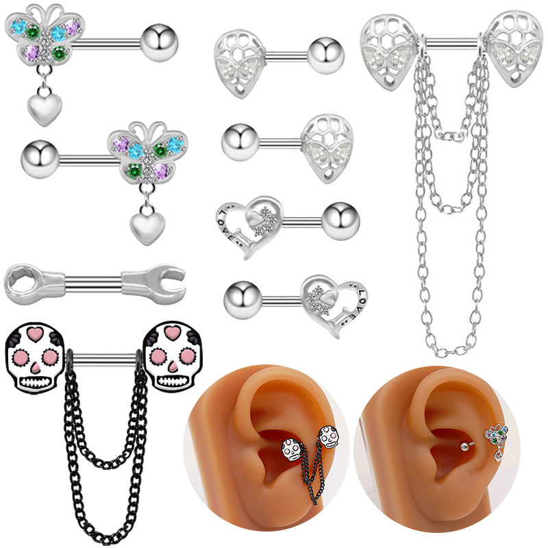 1 Piece Fashion Heart Shape Butterfly Skull Plating Inlay Stainless Steel Copper Rhinestones Ear Studs