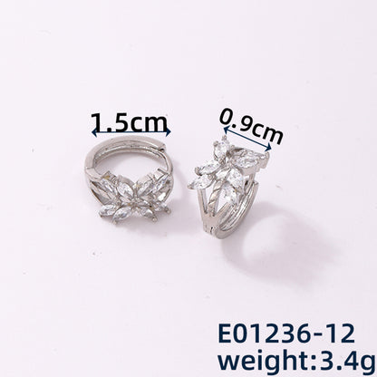 1 Piece Casual Simple Style Leaves Copper Zircon Rose Gold Plated Silver Plated Huggie Earrings