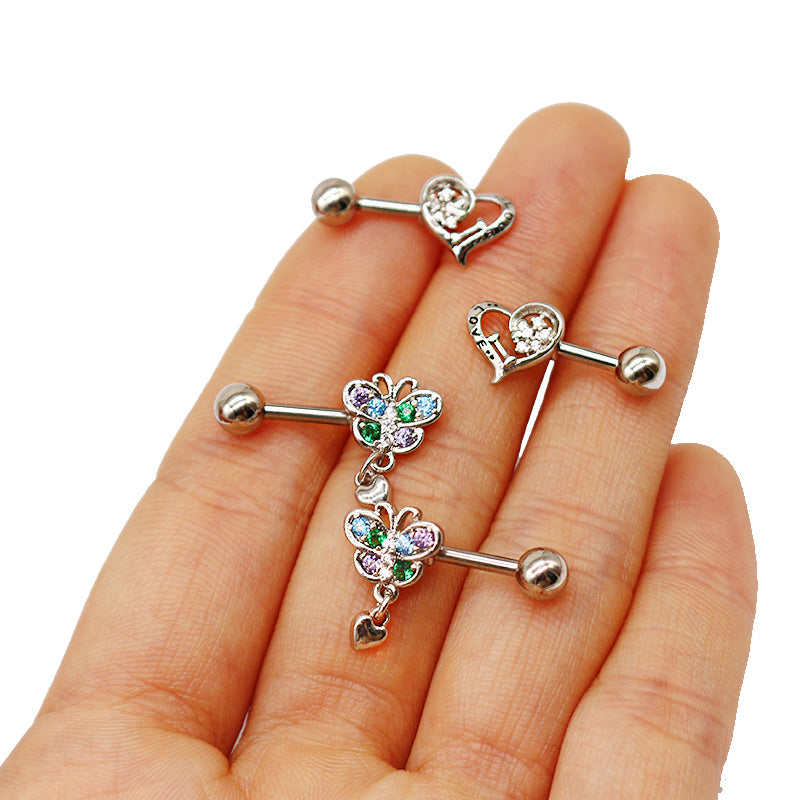 1 Piece Fashion Heart Shape Butterfly Skull Plating Inlay Stainless Steel Copper Rhinestones Ear Studs